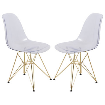Cresco Molded Eiffel Side Chair with Gold Base, Set of 2, Clear, CR19CLG2