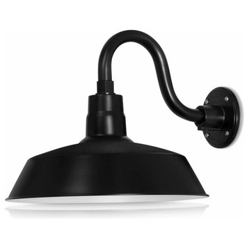 14in. Barn Light Fixture With Gooseneck Arm, Satin Black, 10" Long Gooseneck Arm