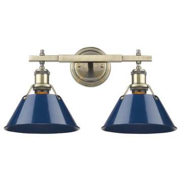 Golden Lighting Orwell 2-Light Bath Vanity, Aged Brass, Navy Blue