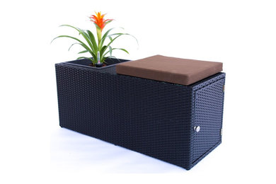 Garten-Sitzbank aus Polyrattan schwarz 100x40x45cm mit Pflanzeinsatz