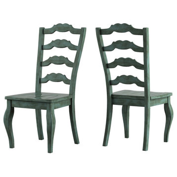Arbor Hill French Ladder Back Wood Dining Chair, Set of 2, Antique Sage Green