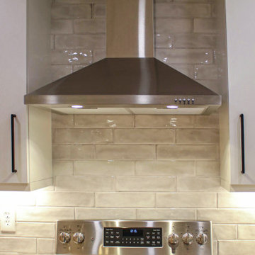 Two Tone Contemporary Euro Beech Wood and White Cabinetry Kitchen