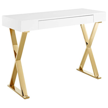 Sector Stainless Steel Console Table, White Gold