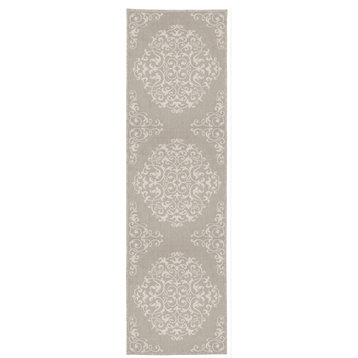 Parlan Floral Medallion Indoor-Outdoor Area Rug, Gray, 1'10"x7'3"