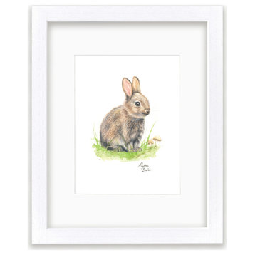 "Woodland Tinies" Rabbit Individual Framed Print, With Mat, White, 11"x14"