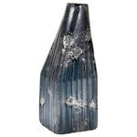Elk Lighting - Elk Home Vase 14, Mercury - The irregular bottle shape of the Cognate large vase is made from ridged blue glass and features a metallic, mercury finish. This design is an ideal way to introduce a metallic note to a modern style interior.