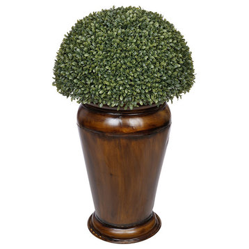 Artificial Boxwood Half Ball Topiary, Light Brown Designer Metal Planter