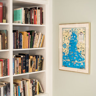 Design ideas for a classic walk-out basement in Seattle with green walls and beige floors.