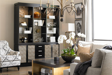 Example of a mid-sized transitional open concept living room design in Atlanta with beige walls