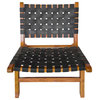 Lexy Teak and Woven Black Leather Accent Chair