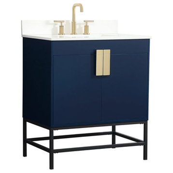 Elegant Decor Eugene 30" MDF Single Bathroom Vanity with Backsplash in Blue