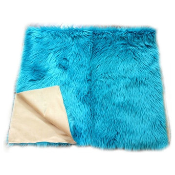Turquoise, Teal and Blue Faux Fur Throw Blanket, 3'x5'