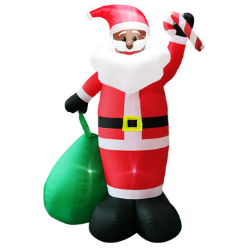 10 ft Tall Prelit African American Santa Holding Toy Sack Inflatable