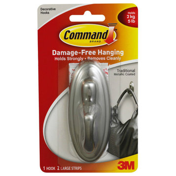 Command 17053BN Traditional Decorative Plastic Hook, Brushed Nickel, Large