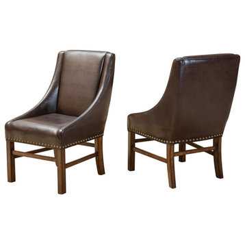 GDF Studio Claudia Contemporary Upholstered Dining Chairs, Set of 2, Brown Leather