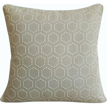 Beige Western Throw Pillow Lattice 20"x20" Linen Embroidered Trelli, Fresh Linen