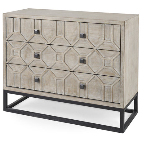 Genevieve Light Brown Fir Veneer With Black Metal Frame Accent Cabinet