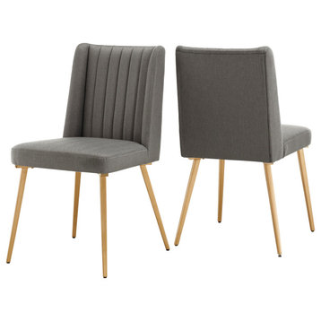 Lucian Gold Finish Fabric Dining Chairs, Grey