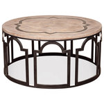 Riverside Furniture - Riverside Furniture Estelle Round Coffee Table - The quatrefoil metal inlay frames the table tops of the Estelle made from reclaimed fruit baskets. Bases are metal in an ornamental pattern that add to the beauty of this collection.