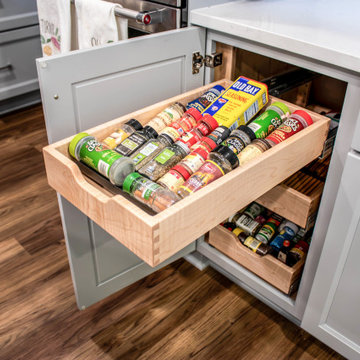 Custom Two Tone Gray Kosher Kitchen with Quartz Countertops