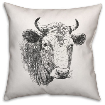Farmhouse Cow Sketch 18x18 Throw Pillow