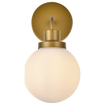 Midcentury Modern Brass And Frosted Shade
 1-Light Bath Sconces