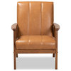 MCM Tan Faux Leather Upholstered and Walnut Brown finished Wood Lounge Chair