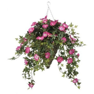 Artificial Pink Morning Glory in Cone Basket