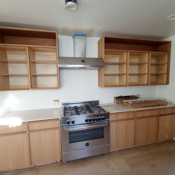 Wooden Kitchen Remodel in Progress with Custom Kitchen Bench