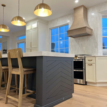 Custom Chevron Island with Oak Hardwood Floors