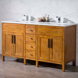 59 inch Transitional Brown Finish Double Bathroom Vanity - Bathroom Vanities And Sink Consoles