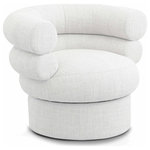 Meridian Furniture - Valentina Linen Textured Fabric Upholstered Accent Swivel Chair, Cream - Create instant visual interest and add a comfy seating option to any space with this Valentina linen textured fabric swivel accent chair. The stacked back design is fun and modern, giving your room an upbeat (and stylish) vibe. This chair features mainly cream fabric with white weave details, thanks to its rich cream linen textured fabric upholstery. Deep channel tufting adds to its overall comforting look and feel in your living room, office, bedroom, or elsewhere.