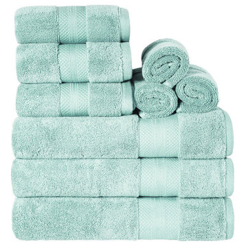 9 Piece Luxury Cotton Face Hand Bath Towel Set, Dusty Aqua