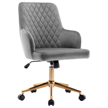 Diamond Quilted Sloped Arms Desk Chair, Grey