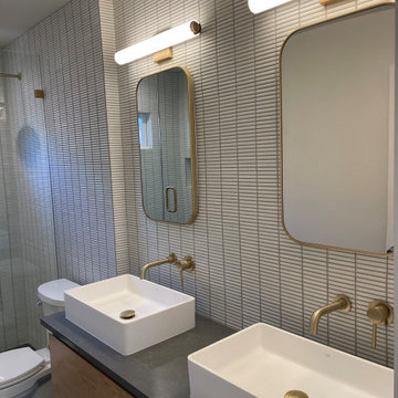 BATHROOM - Tub-To-Shower, White Mosaic Tile, 12 x 24 Floor, Hex Shower Floor,