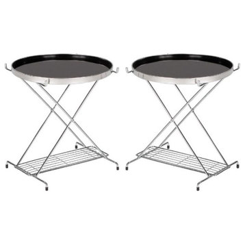 Home Square Contemporary Folding End Table in Black and Chrome - Set of 2