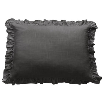 Lily Washed Linen Ruffled Pillow Sham, 1 Piece, Slate, King