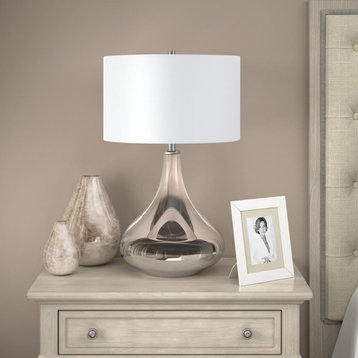Mirabella 25.5 Tall Table Lamp with Fabric Shade in Smoked Chrome Glass/White