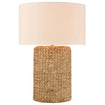 Elk Home - Wefen Table Lamp - The Wefen Table Lamp brings rustic, style and texture to living rooms, bedrooms or hallways. Made from concrete with a woven surface texture, this piece adds trending elements to a casual aesthetic and comes in a natural rattan tone finish. The look is completed by a round, hard back shade in off white linen which is lined in white fabric.