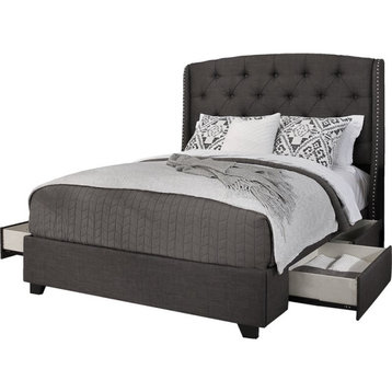 Peyton Fabric Upholstered "Steel-Core" Platform Queen Bed/4-Drawers in Gray