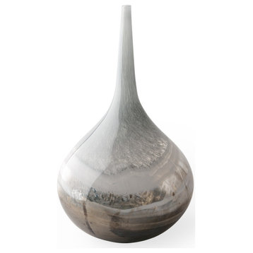 17" Heavenly Taupe and Gray Handblown Spunglass Vase