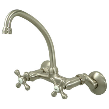 Kingston 6" Adjustable Center Wall Mount Kitchen Faucet, Brushed Nickel