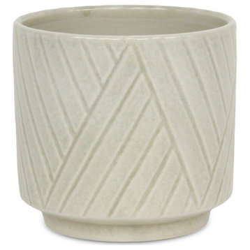 Large White Ceramic Pot with Crossed Diagonal Pattern