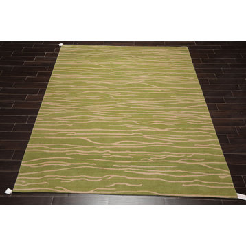 8'x10' Hand Knotted Wool Designer Oriental Area Rug Lime, Beige