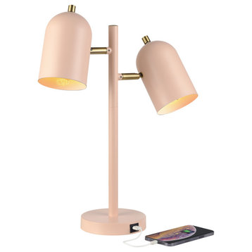Carter 18" 2-Light Matte Pink Desk Lamp with Matte Brass Accents