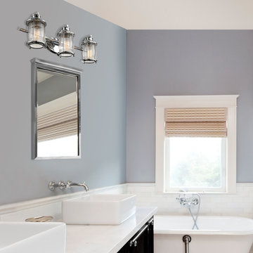Bayfield 3-Light Vanity Light, Chrome Finish, Ribbed Seeded Glass Shades