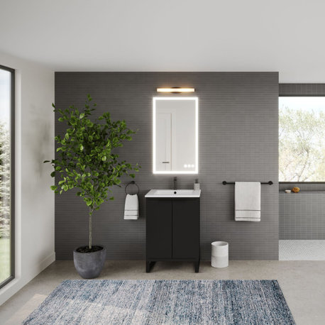 Opulence Bath Vanity, Black, 24", Black Hardware, Single Sink