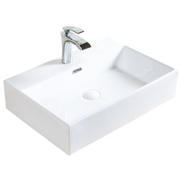 Xander Over the Counter Vessel Ceramic Basin Sink, Glossy White