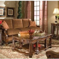 AICO Furniture - Windsor Court Rectangular Cocktail Table Set in Vintage Fruitwo - Fabric