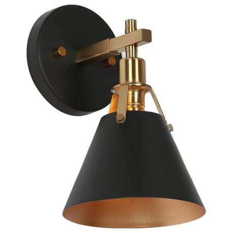 LNC Modern 1-Light Dimmable Metal Armed Wall Sconce 6"W, Black and Gold